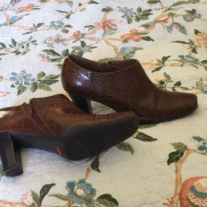 Brown snake skin booties